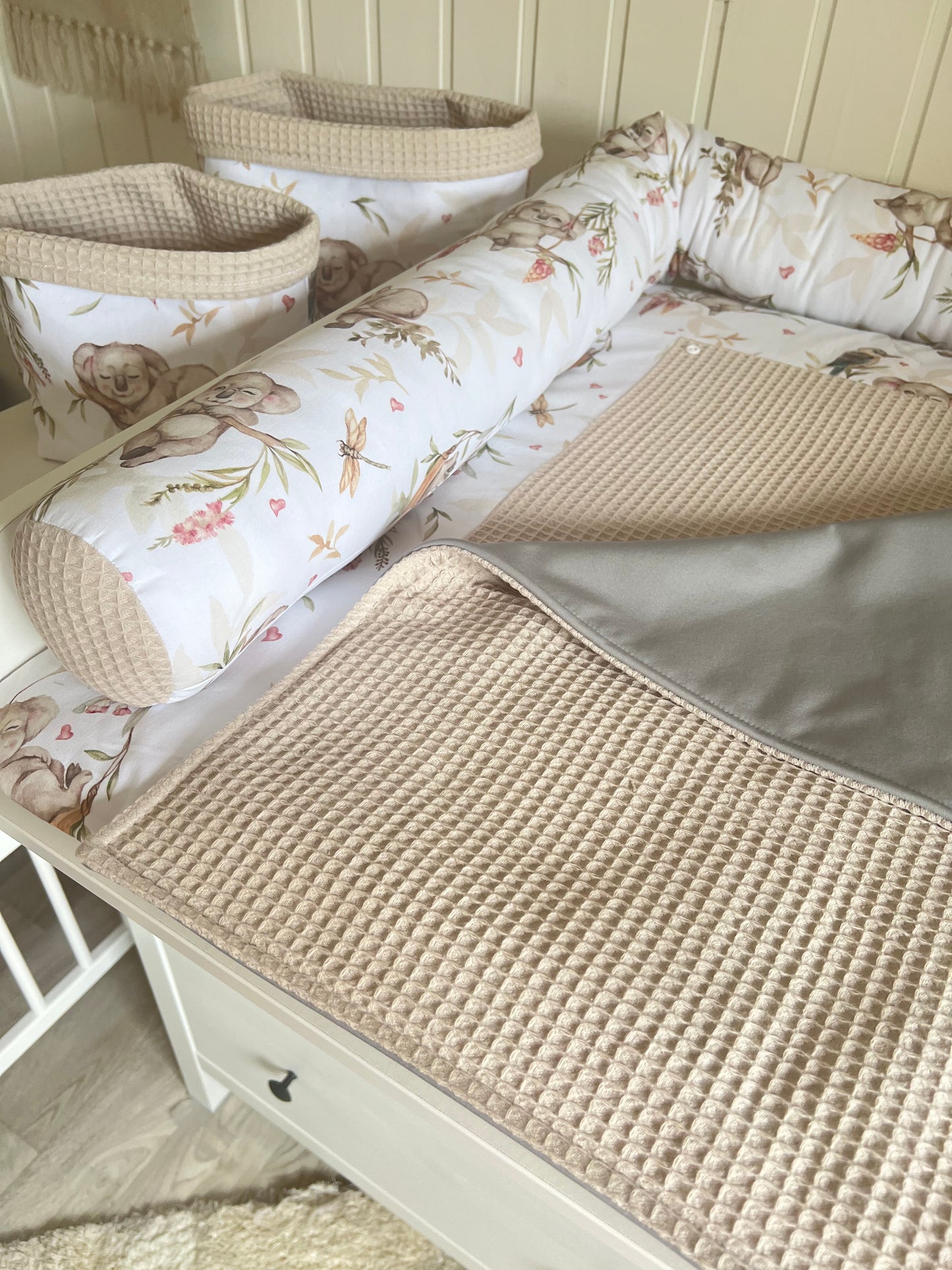 Wickelauflage Set „Koalas+Waffelpique hellbeige“
