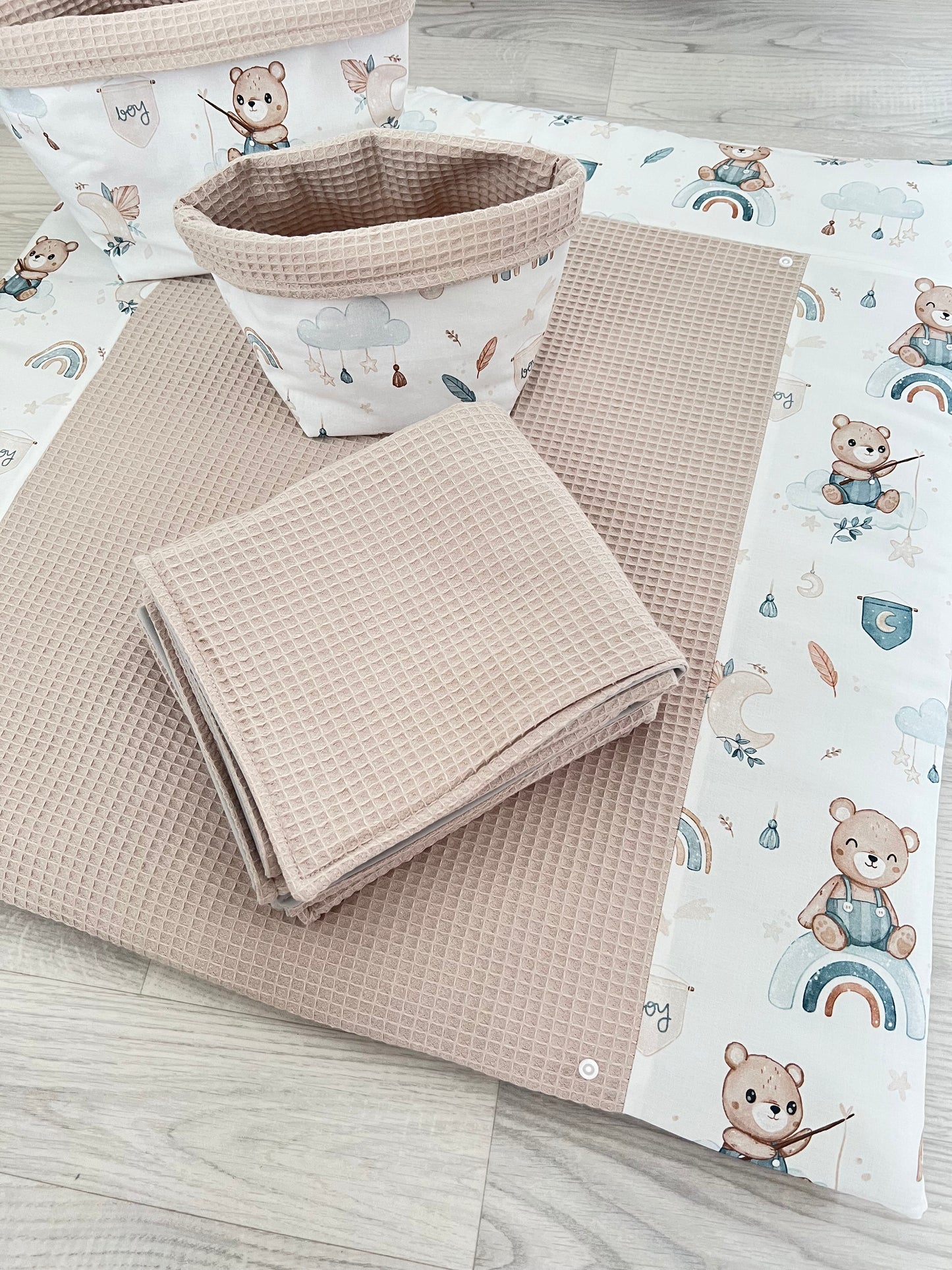 Wickelauflage Set "Bär+Waffelpique hellbeige“
