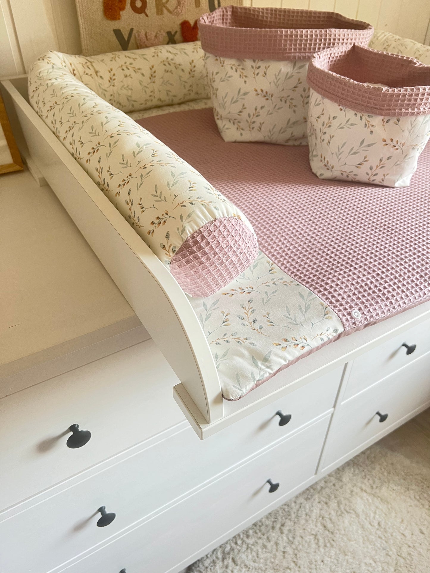 Wickelauflage Set "Pflanzen, Weidenkätzchen+Waffelpique altrosa“