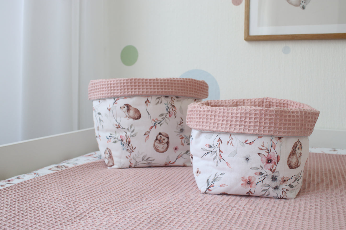 Wickelauflage Set „Igel+Waffelpique rosa/nude“