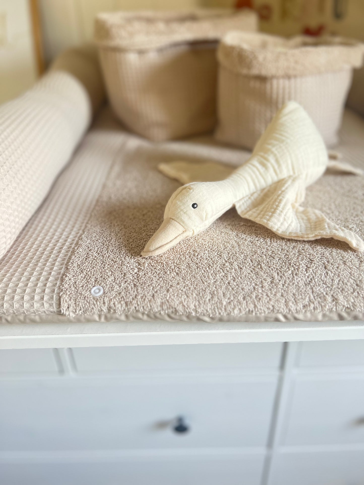 Wickelauflage Set "Waffelpique hellbeige+Frottee hellbeige“