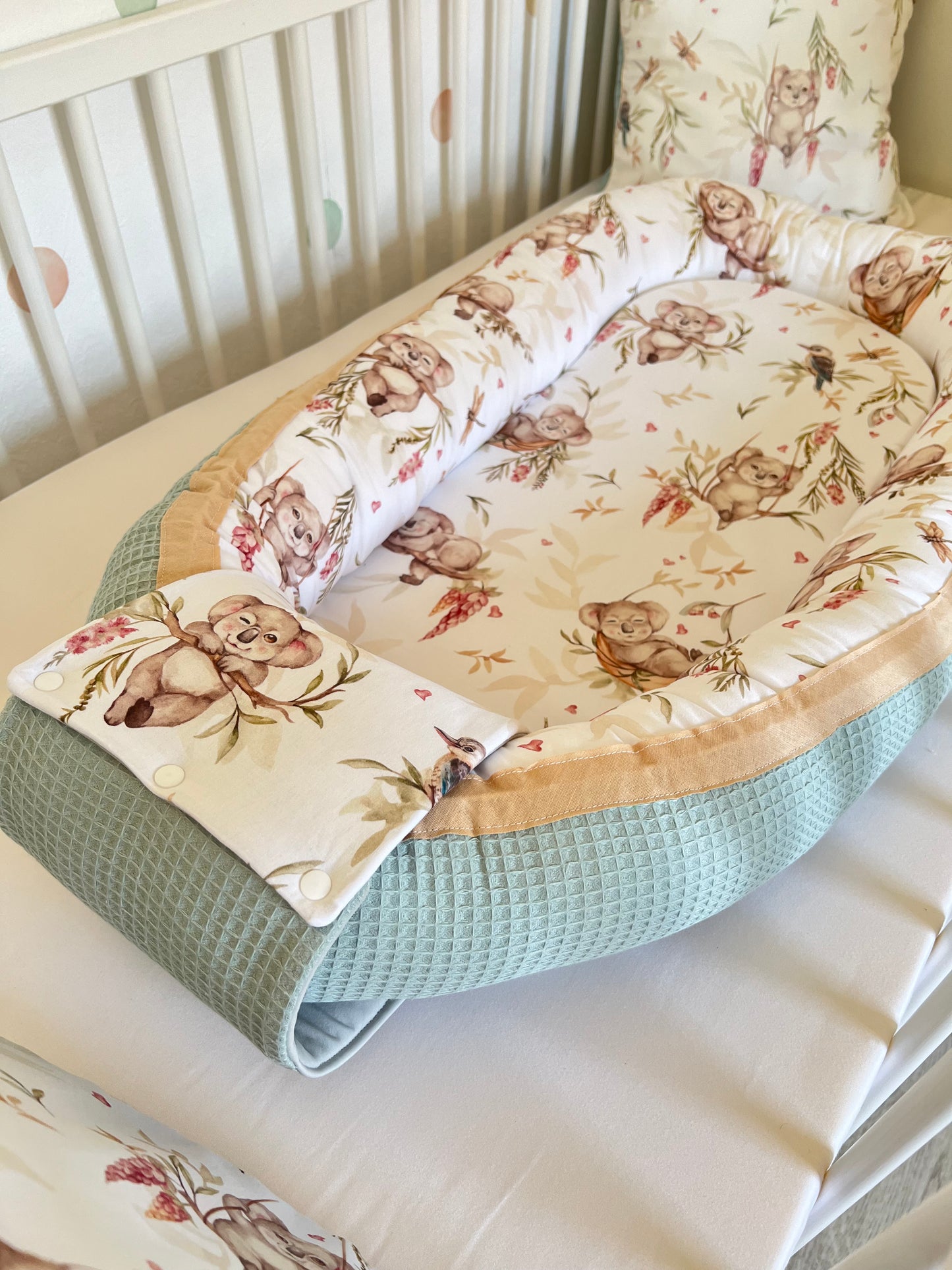 Wickelauflage Set „Koalas+Waffelpique hellgrau“