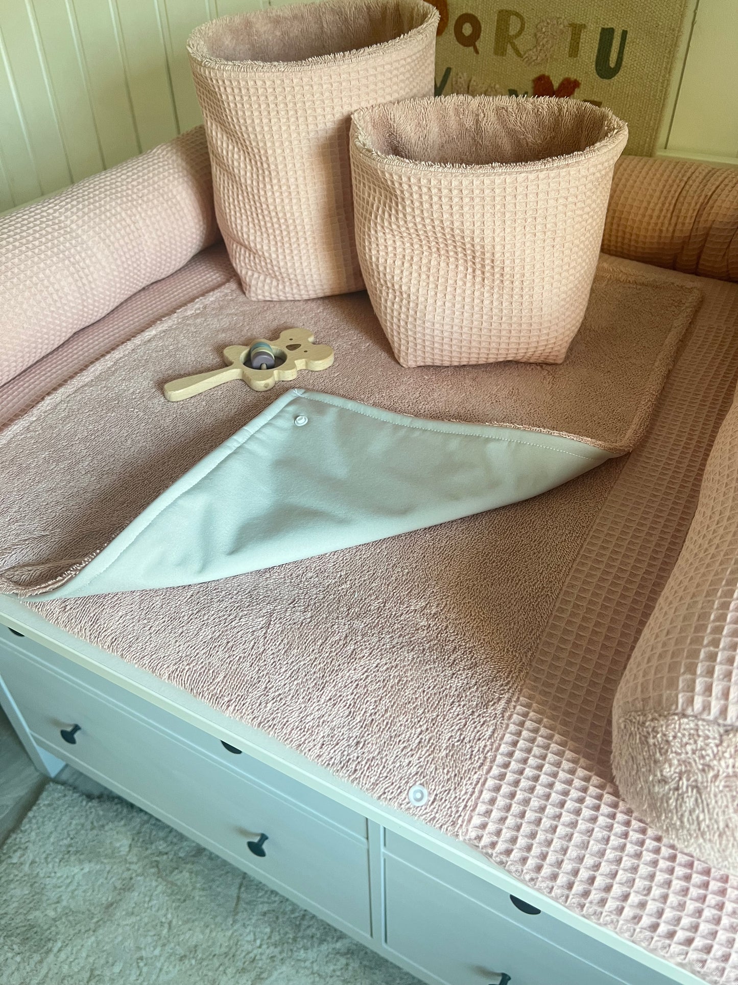 Wickelauflage Set "Waffelpique rosa/nude+Frottee rosa/nude“