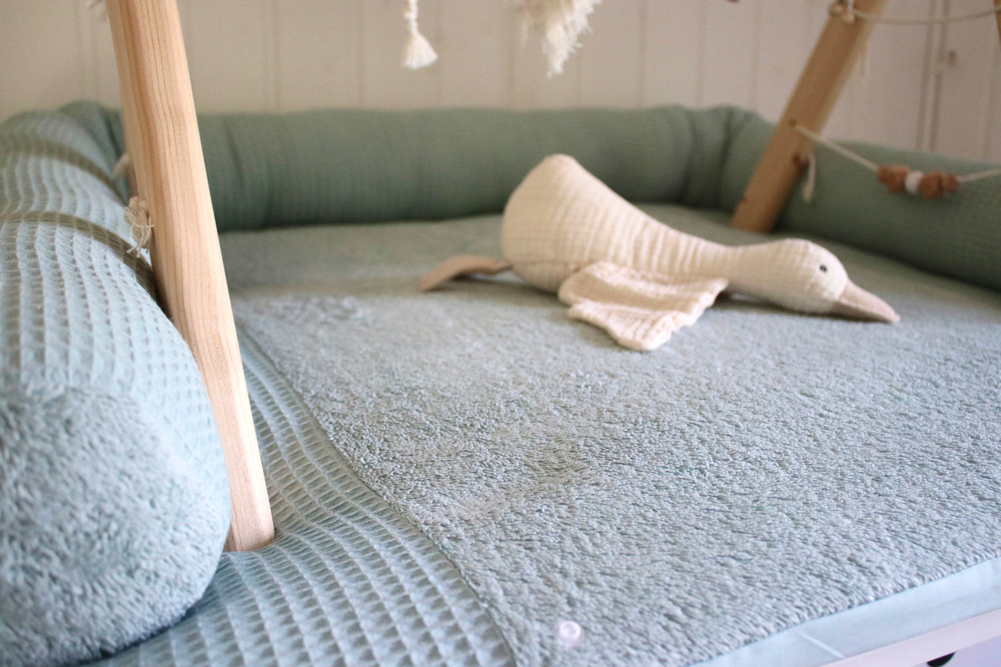 Wickelauflage Set "Waffelpique altgrün+Frottee altgrün“