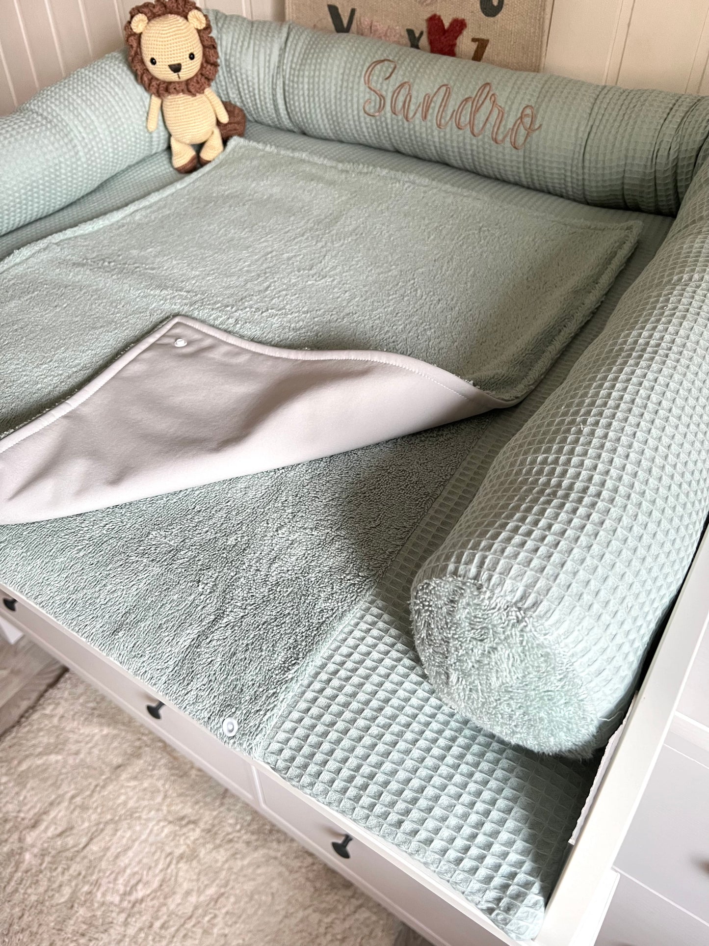 Wickelauflage Set "Waffelpique hellgrün/mint+Frottee hellgrün/mint“