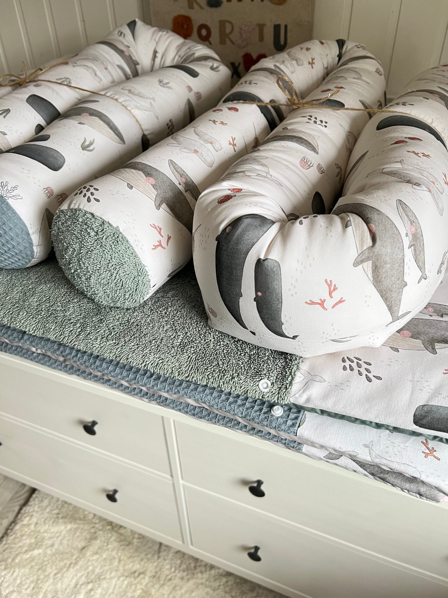 Wickelauflage Set "Wal, Ozean+Frottee altgrün“