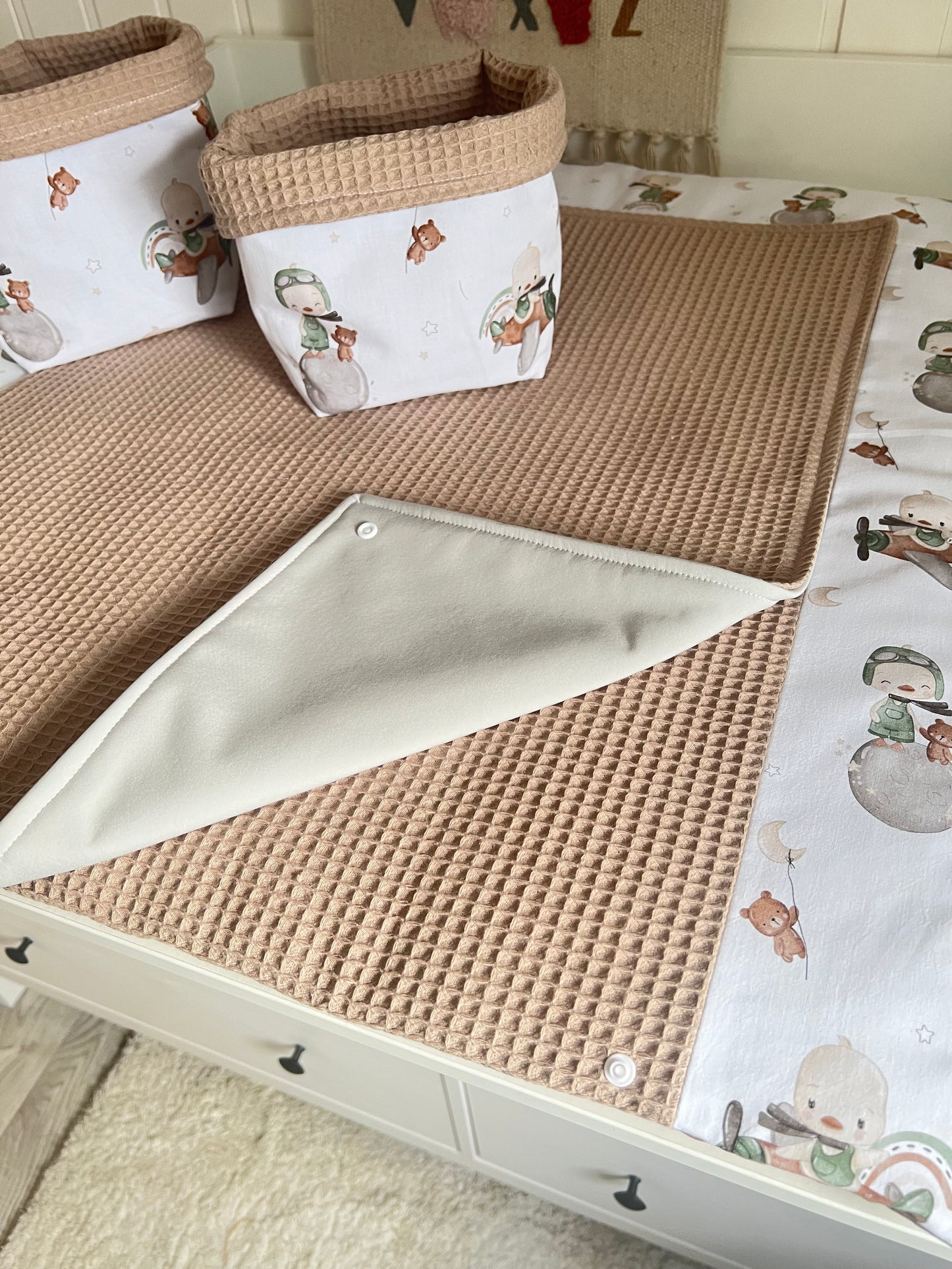 Wickelauflage Set "Ente+Waffelpique hellbraun“