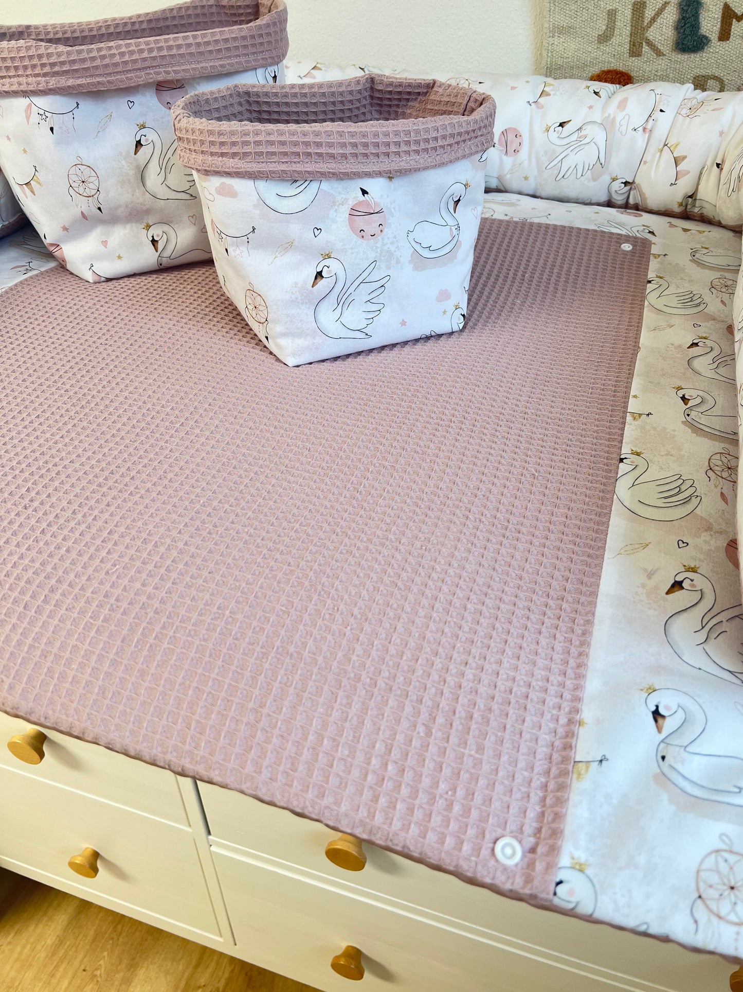 Wickelauflage Set „Schwan+Waffelpique altrosa“