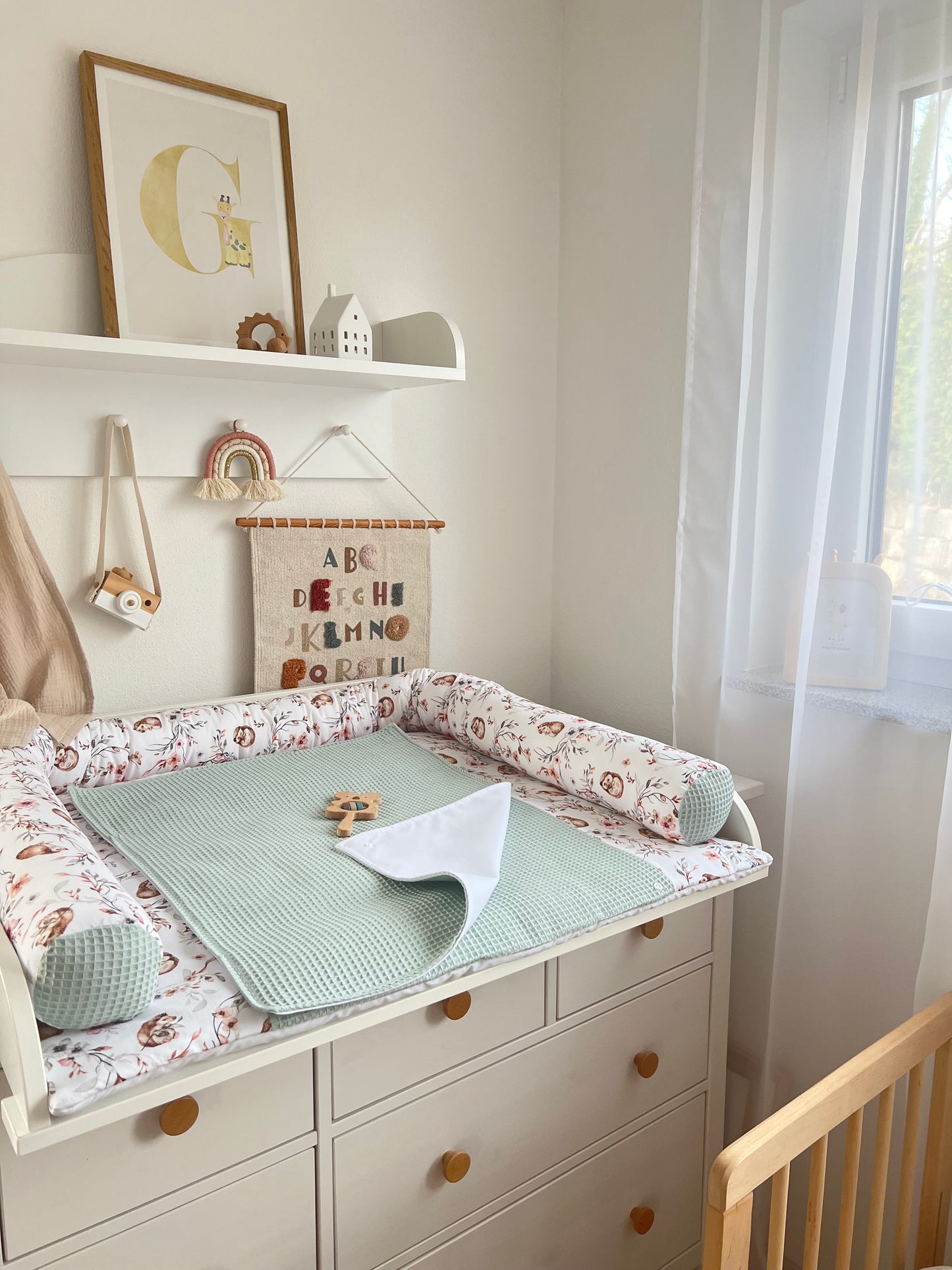 Wickelauflage Set „Igel+Waffelpique hellgrün/mint“