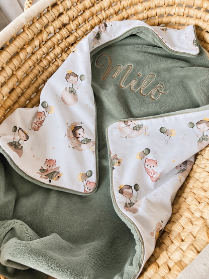 Kuscheldecke altgrün „Kleiner Prinz“ (einen Namen sticken ist gratis!)