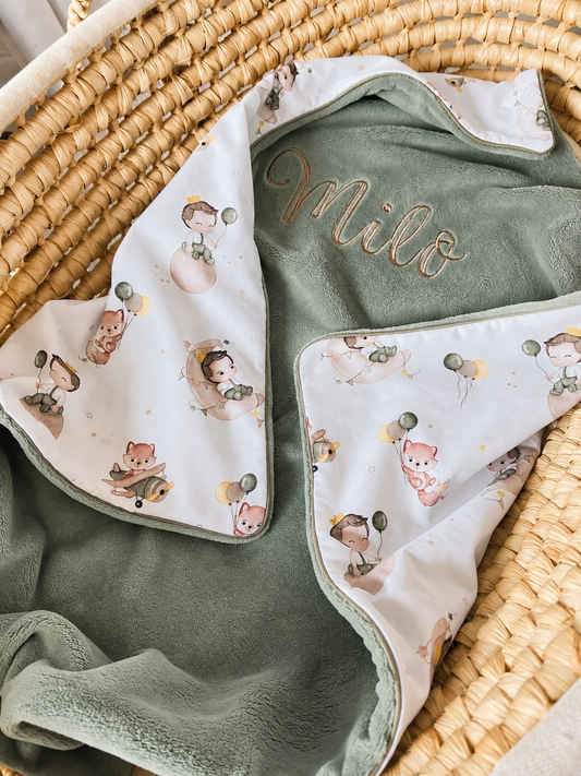 Kuscheldecke altgrün „Kleiner Prinz“ (einen Namen sticken ist gratis!)