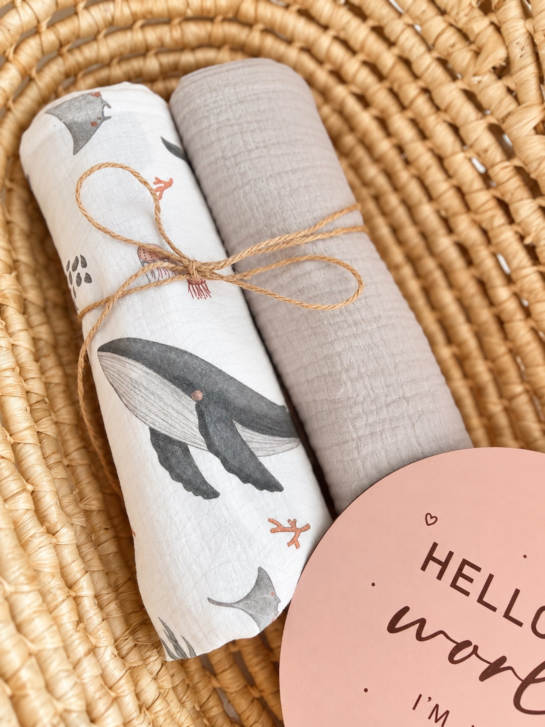 Personalisiertes Musselin Set | 2 Musselintücher Baby | Spucktuch mit Namen | Bio Musselin Öko-Tex | Geschenk zur Geburt | Meerestiere Ozean Wal