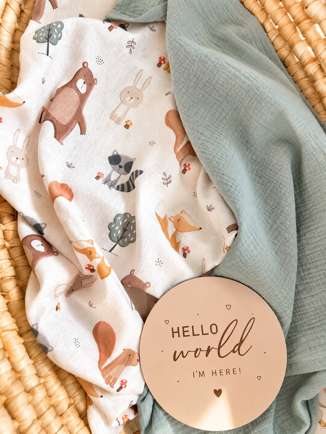 Personalisiertes Musselin Set | 2 Musselintücher Baby | Spucktuch mit Namen | Bio Musselin Öko-Tex | Geschenk zur Geburt | Wald Tiere