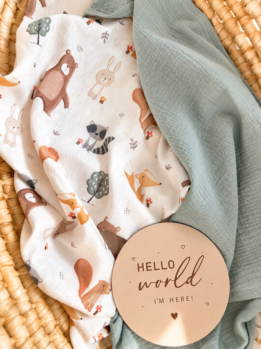 Personalisiertes Musselin Set | 2 Musselintücher Baby | Spucktuch mit Namen | Bio Musselin Öko-Tex | Geschenk zur Geburt | Wald Tiere