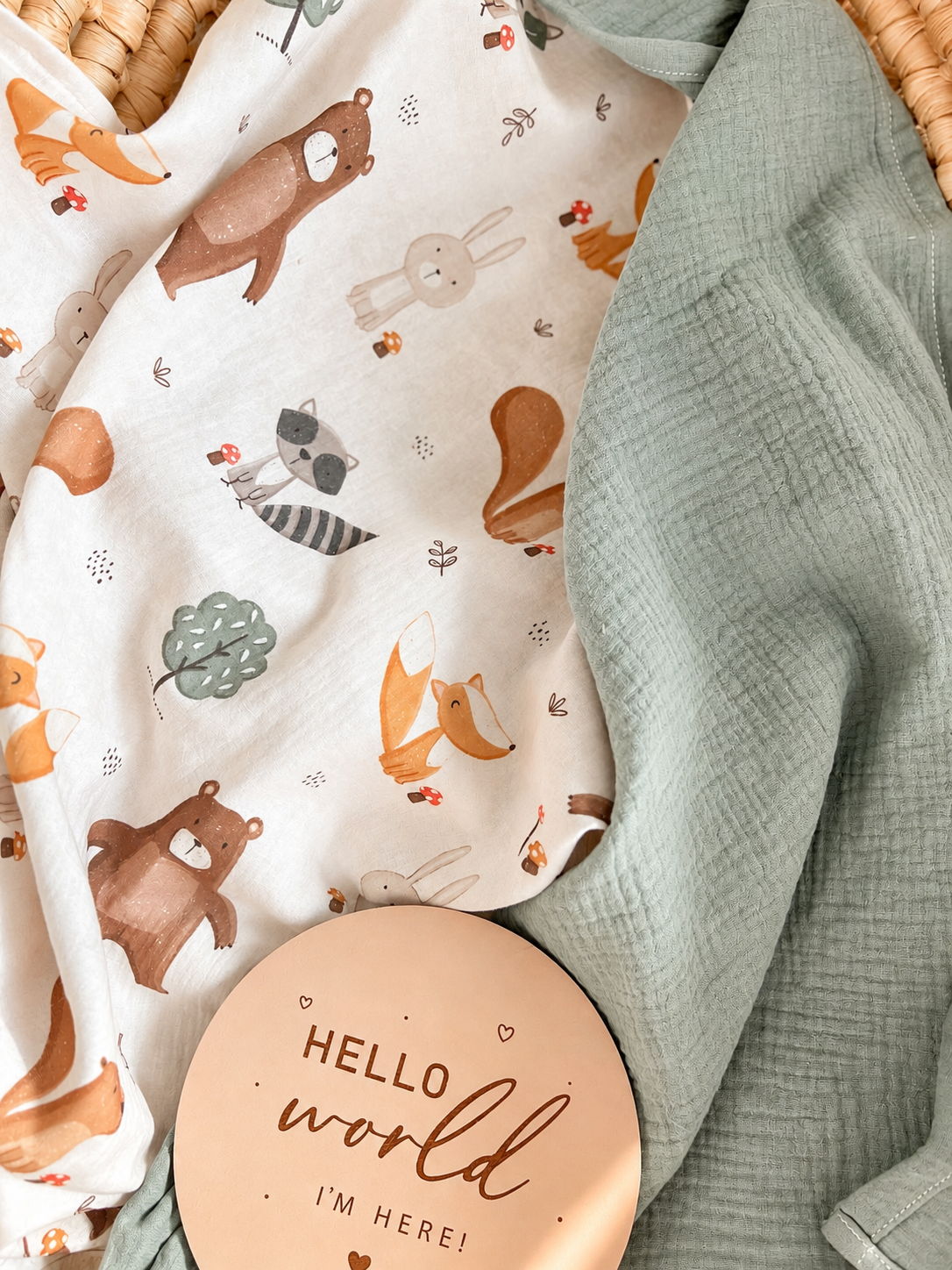 Personalisiertes Musselin Set | 2 Musselintücher Baby | Spucktuch mit Namen | Bio Musselin Öko-Tex | Geschenk zur Geburt | Wald Tiere