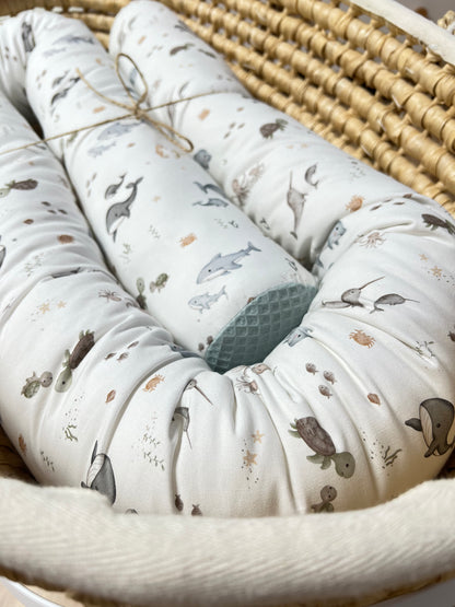 Bettschlange Wickeltischumrandung, verschiedene Stoffkombinationen