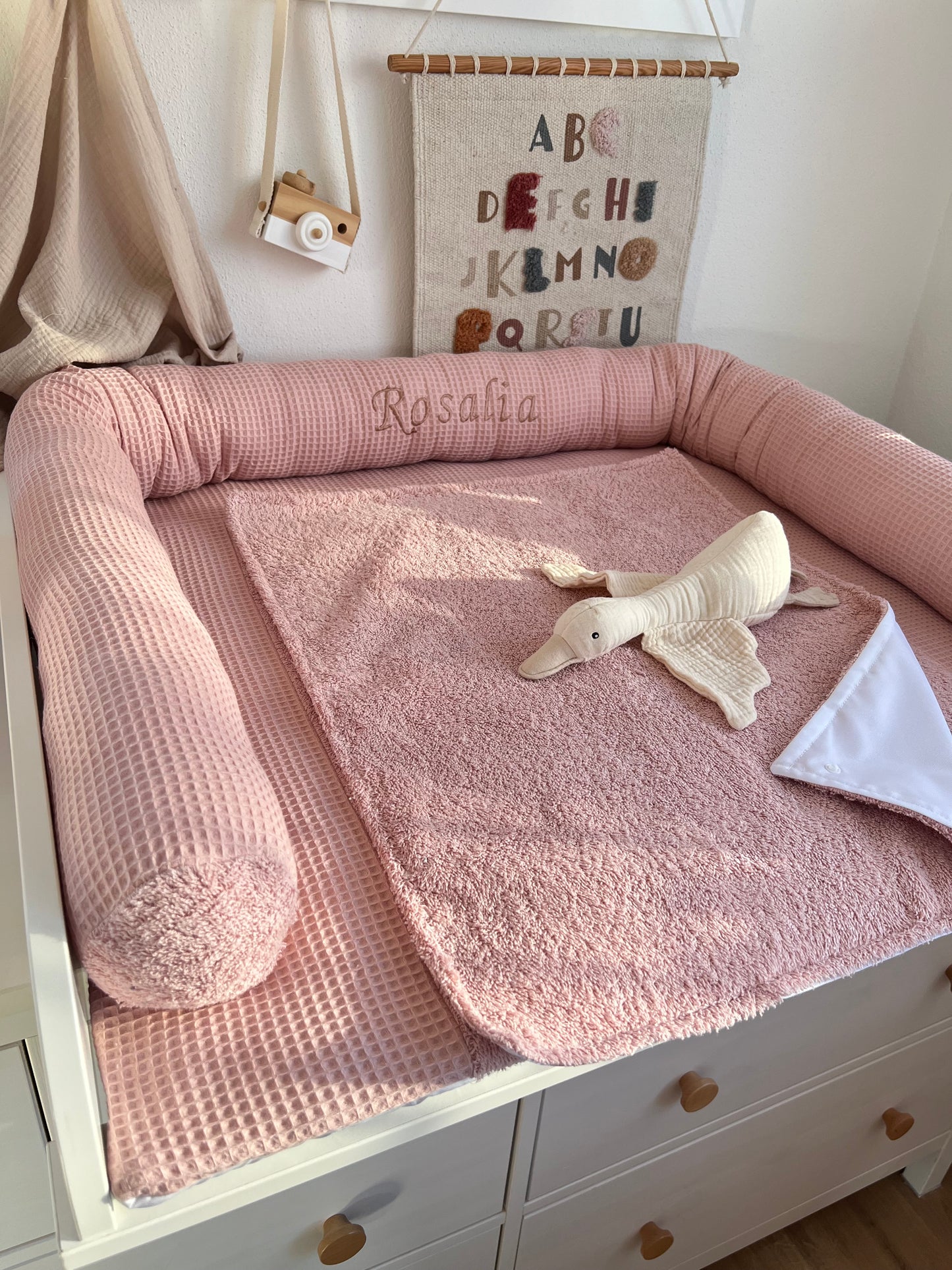 Wickelauflage Set "Waffelpique rosa/nude+Frottee rosa/nude“