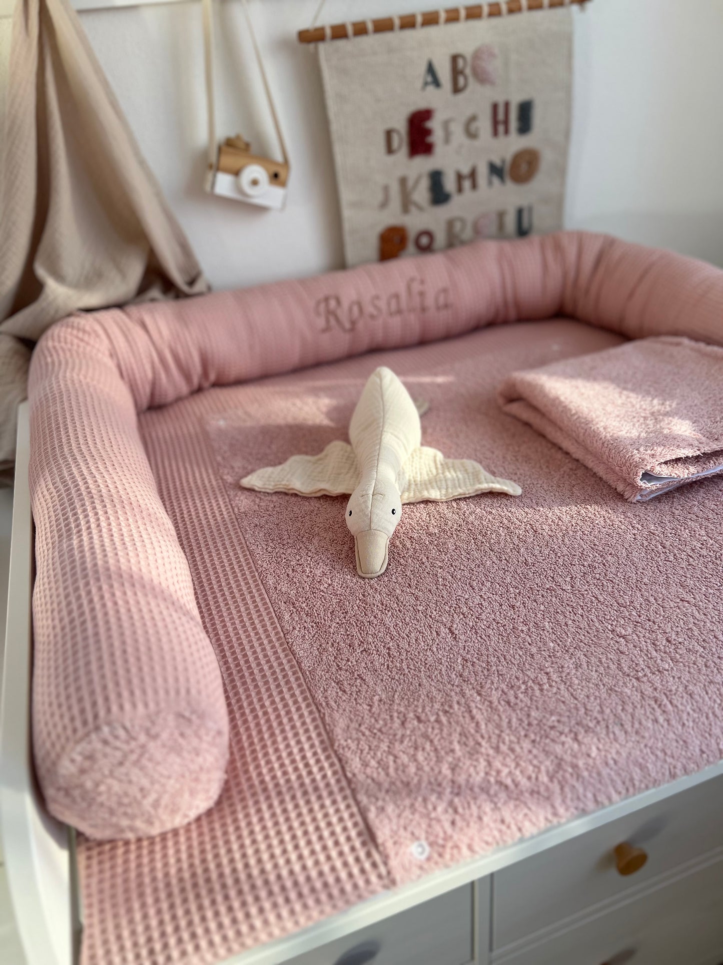 Wickelauflage Set "Waffelpique rosa/nude+Frottee rosa/nude“