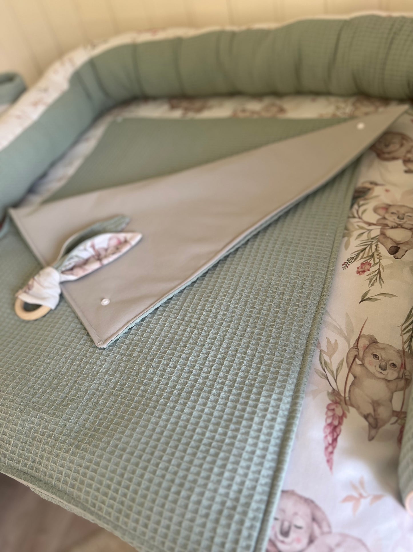 Wickelauflage Set „Koalas+Waffelpique hellgrün/mint“