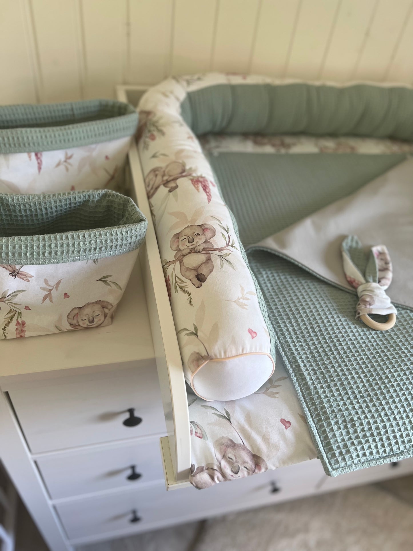 Wickelauflage Set „Koalas+Waffelpique hellgrün/mint“