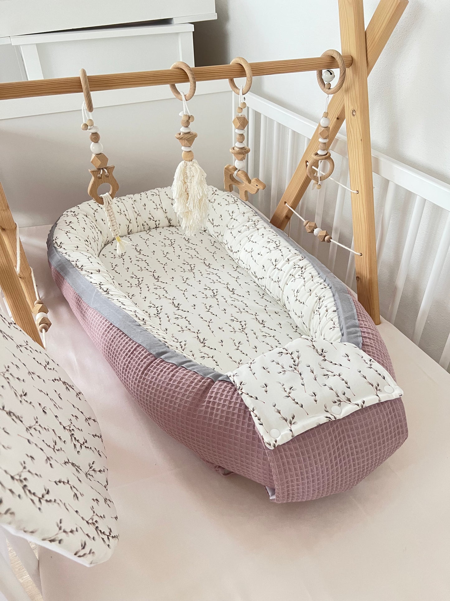 Wickelauflage Set "Weidenkätzchen+Waffelpique altrosa“