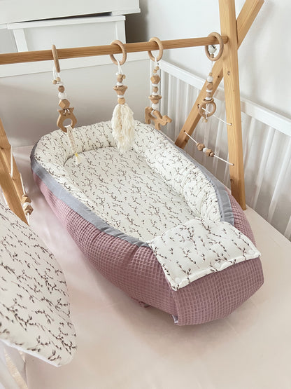 Wickelauflage Set "Weidenkätzchen+Waffelpique altrosa“