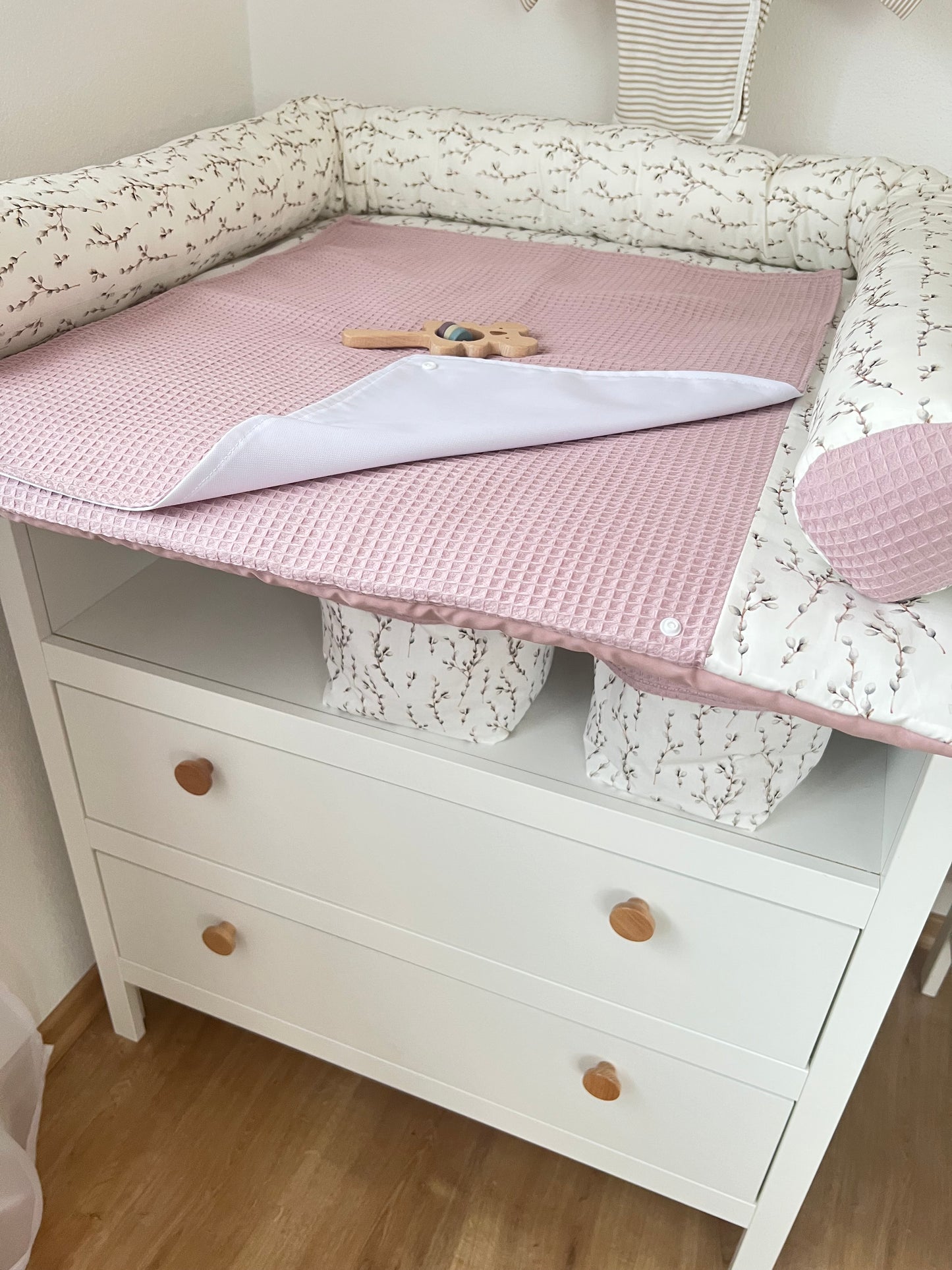 Wickelauflage Set "Weidenkätzchen+Waffelpique altrosa“