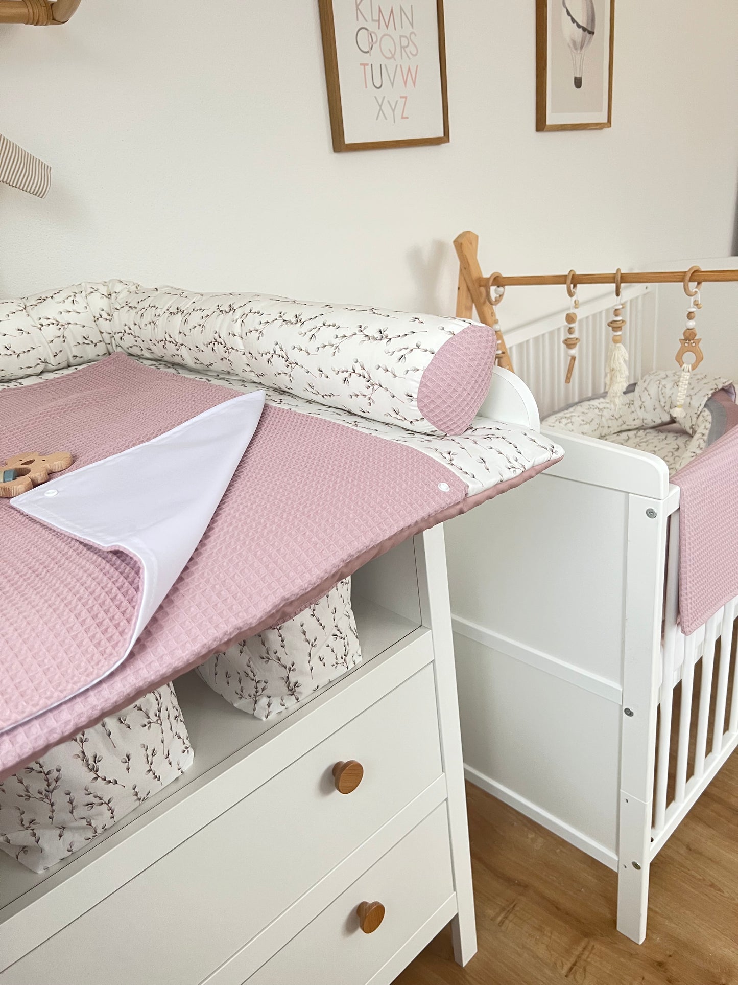 Wickelauflage Set "Weidenkätzchen+Waffelpique altrosa“