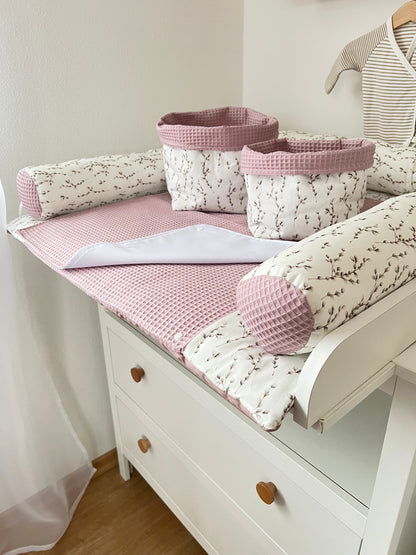 Wickelauflage Set "Weidenkätzchen+Waffelpique altrosa“