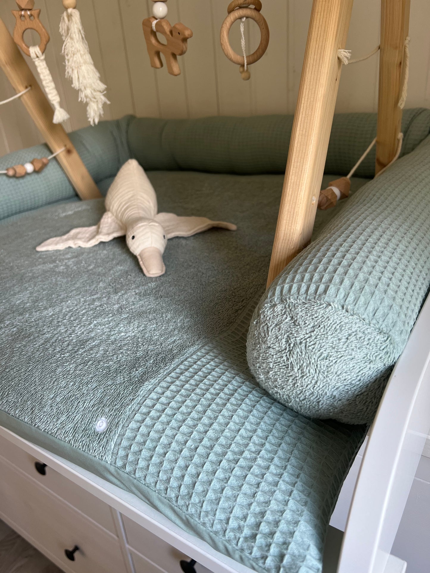 Wickelauflage Set "Waffelpique altgrün+Frottee altgrün“