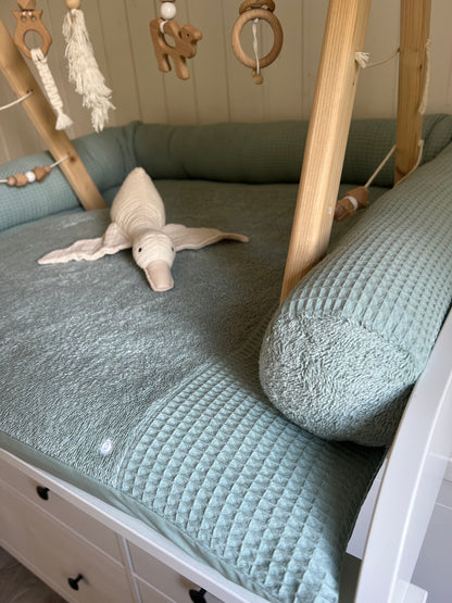 Wickelauflage Set "Waffelpique altgrün+Frottee altgrün“