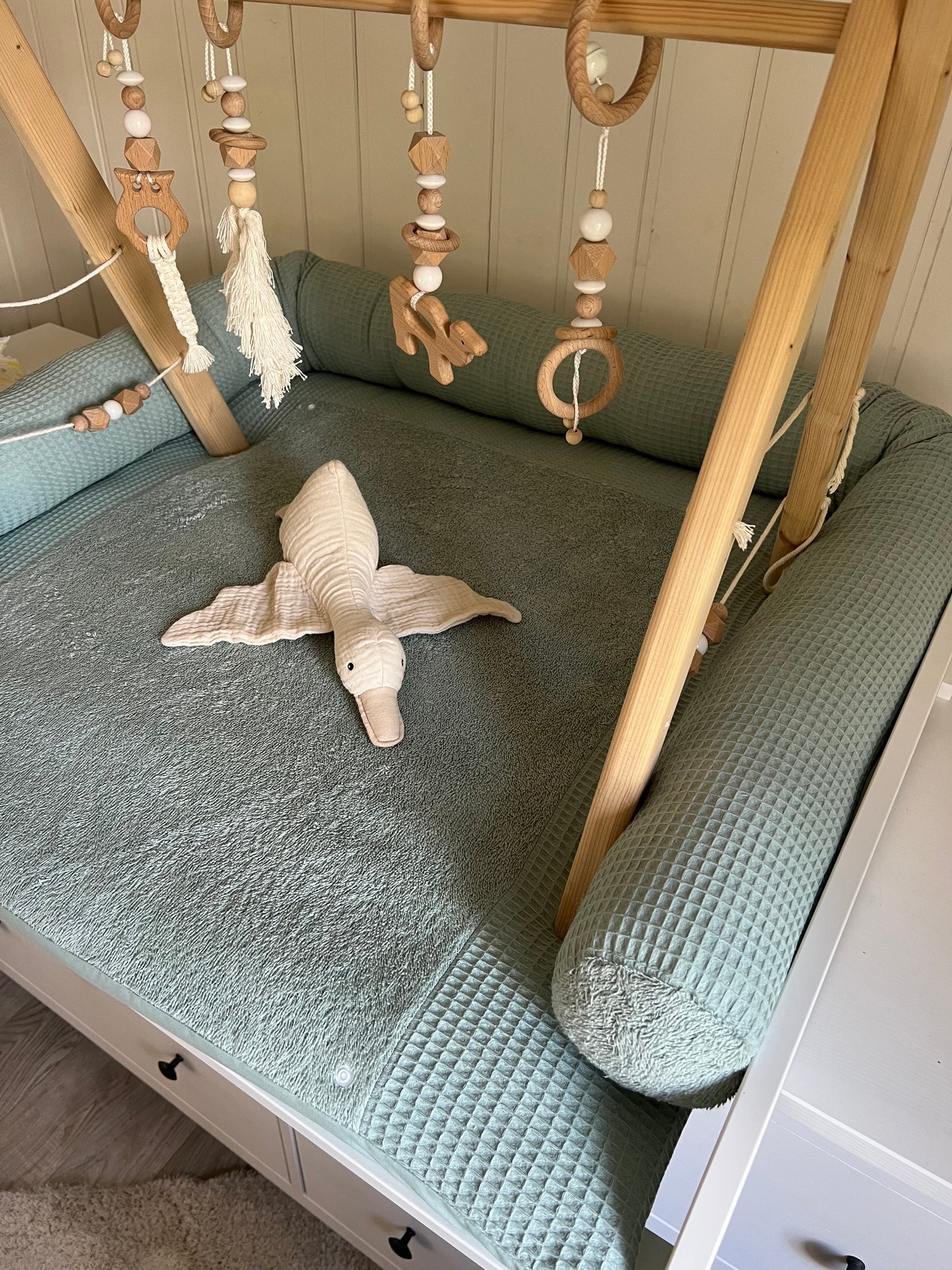 Wickelauflage Set "Waffelpique altgrün+Frottee altgrün“