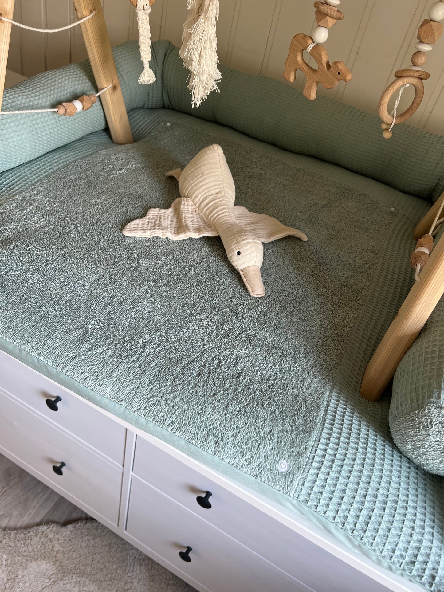 Wickelauflage Set "Waffelpique altgrün+Frottee altgrün“