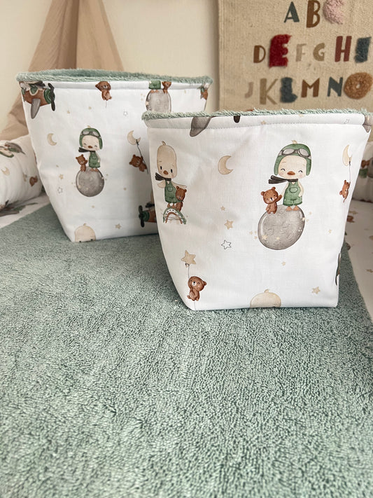Utensilo Körbchen Frottee hellgrün /mint Tiere Ente Flugzeug