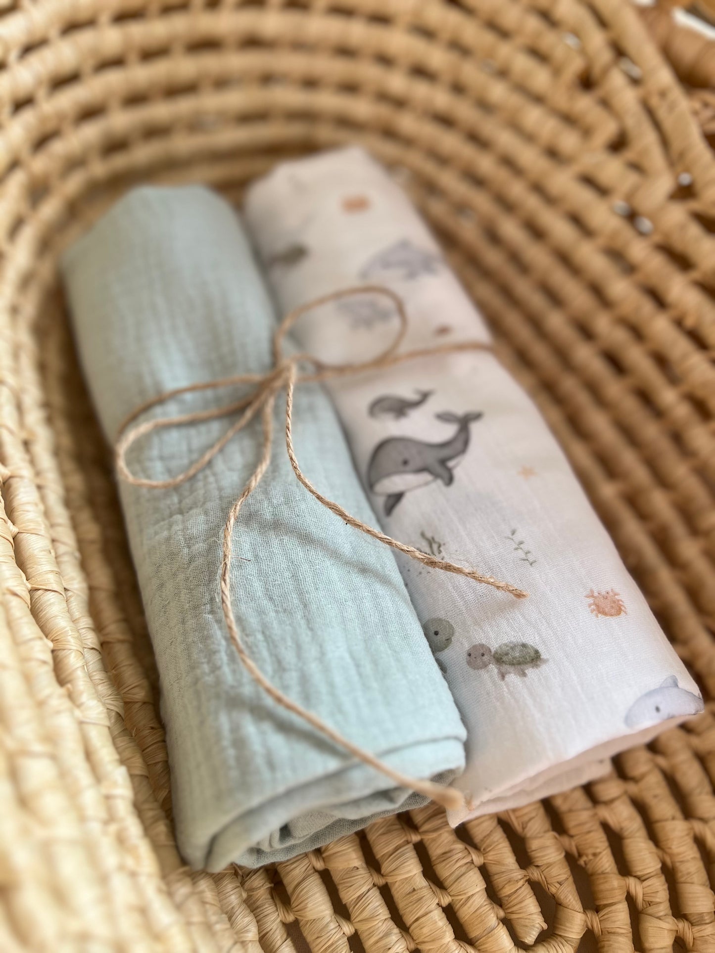 Personalisiertes Musselin Set | 2 Musselintücher Baby | Spucktuch mit Namen | Bio Musselin Öko-Tex | Geschenk zur Geburt | Meerestiere Ozean