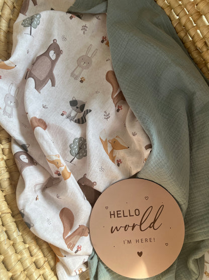 Personalisiertes Musselin Set | 2 Musselintücher Baby | Spucktuch mit Namen | Bio Musselin Öko-Tex | Geschenk zur Geburt | Wald Tiere