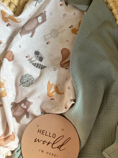 Personalisiertes Musselin Set | 2 Musselintücher Baby | Spucktuch mit Namen | Bio Musselin Öko-Tex | Geschenk zur Geburt | Wald Tiere