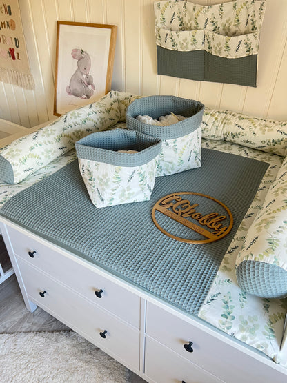 Wickelauflage Set "Eukalyptus+Waffelpique altgrün“