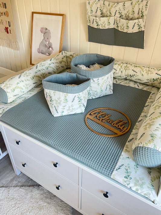 Wickelauflage Set "Eukalyptus+Waffelpique altgrün“