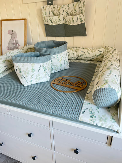 Wickelauflage Set "Eukalyptus+Waffelpique altgrün“