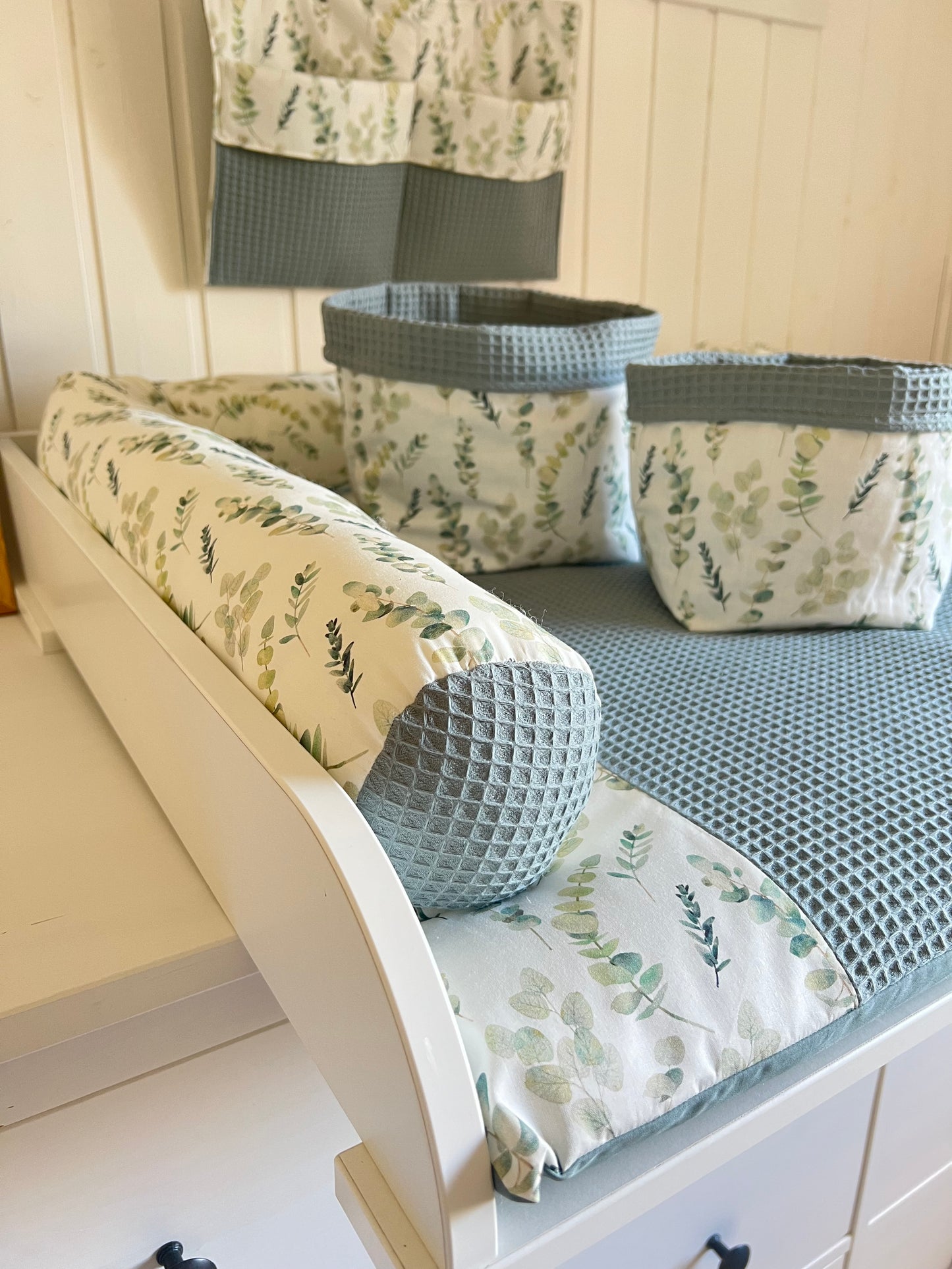 Wickelauflage Set "Eukalyptus+Waffelpique altgrün“