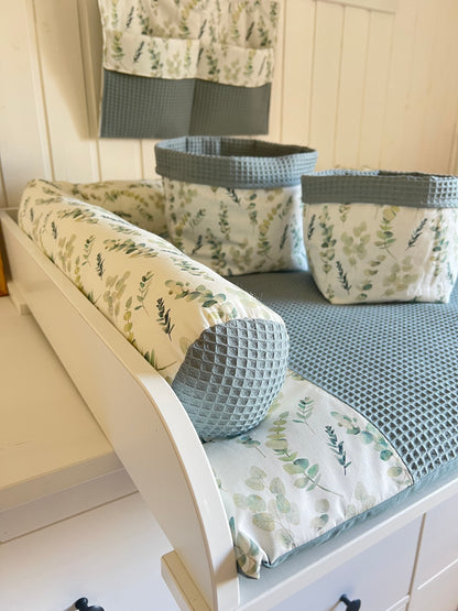 Wickelauflage Set "Eukalyptus+Waffelpique altgrün“