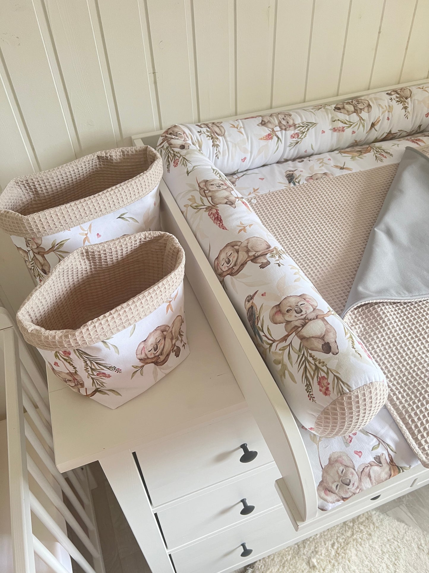 Wickelauflage Set „Koalas+Waffelpique hellbeige“