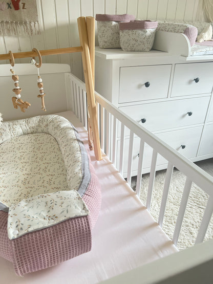 Wickelauflage Set "Pflanzen, Weidenkätzchen+Waffelpique altrosa“