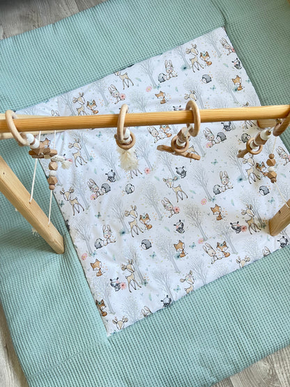 Krabbeldecke „Baby Waldtiere+Waffelpique hellgrün/mint"