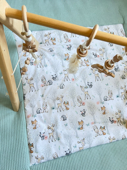 Krabbeldecke „Baby Waldtiere+Waffelpique hellgrün/mint"