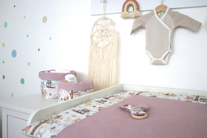 Wickelauflage Set „Waldtierel+Waffelpique altrosa“