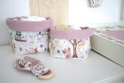 Wickelauflage Set „Waldtierel+Waffelpique altrosa“