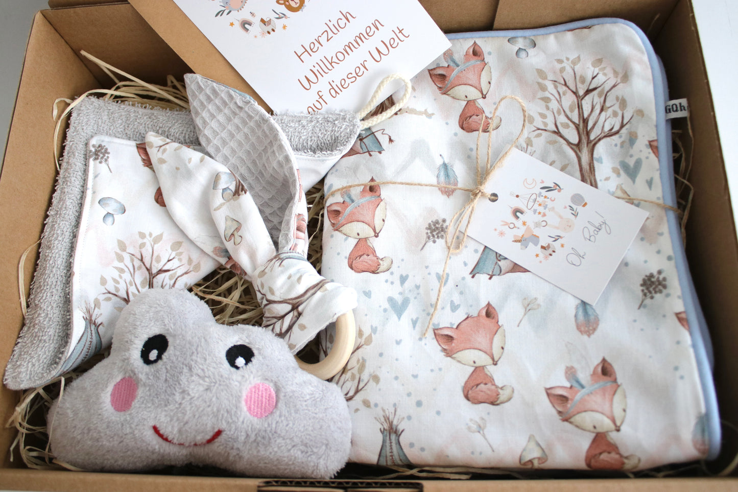 Geschenk Box "Babydecke Füchse“