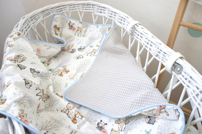 Babydecke "Babywaldtiere +Waffelpique hellgrau" (einen Namen sticken ist gratis!)